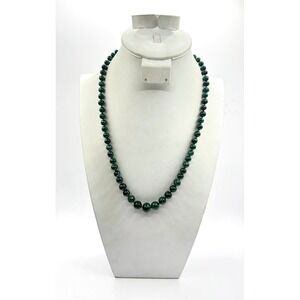 Vintage Malachite Graduated Bead Necklace Knotted Green Stone 24" Please Read